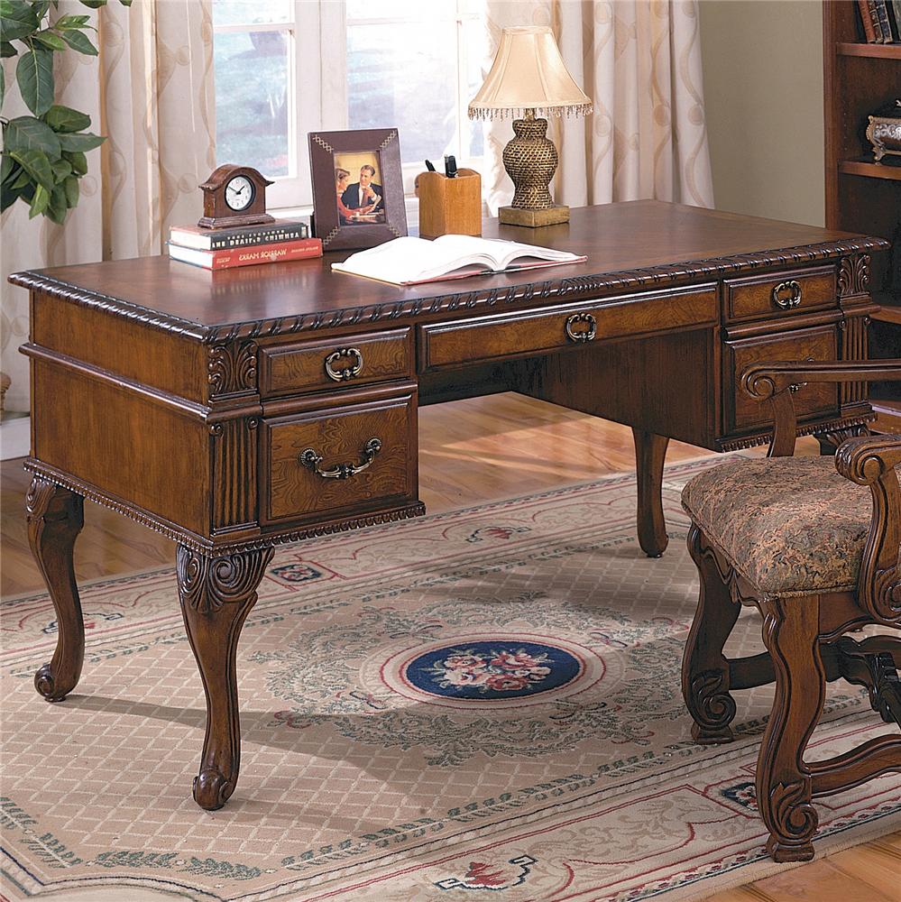 Crown Mark Neo Renaissance Home Office Table Desk with Five Drawers